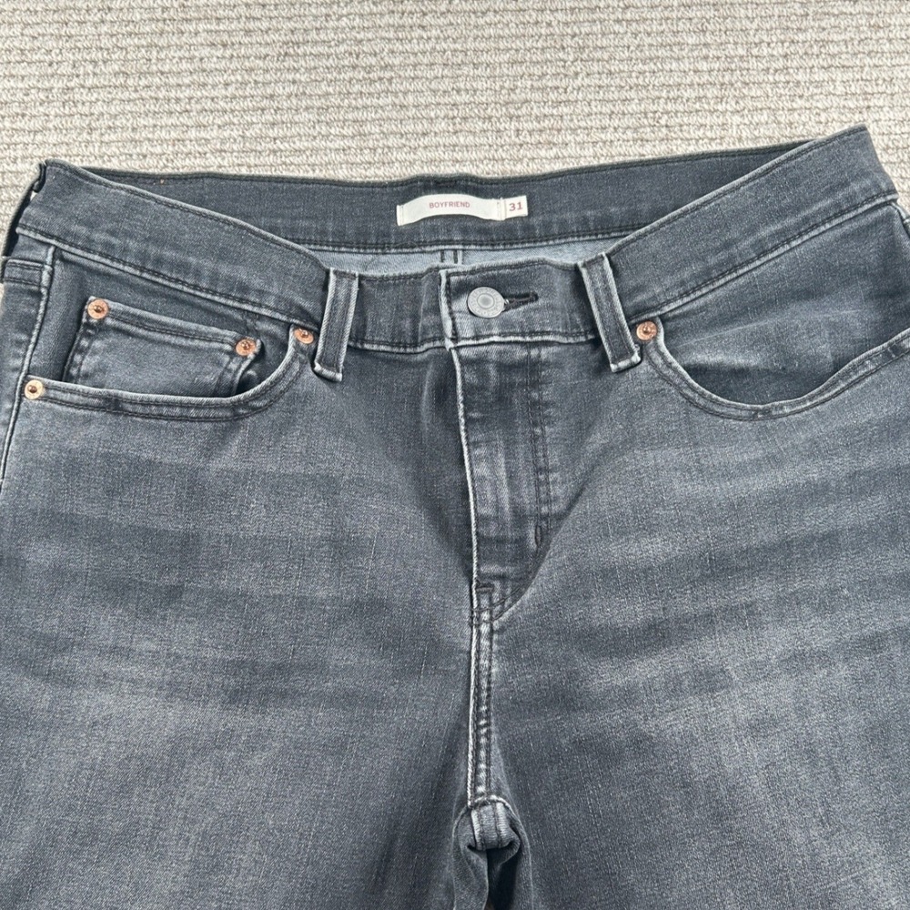 Levi's Mid Rise Boyfriend Jeans Womens 31 (Actual 34) Black Faded Denim 19887 - Picture 13 of 14